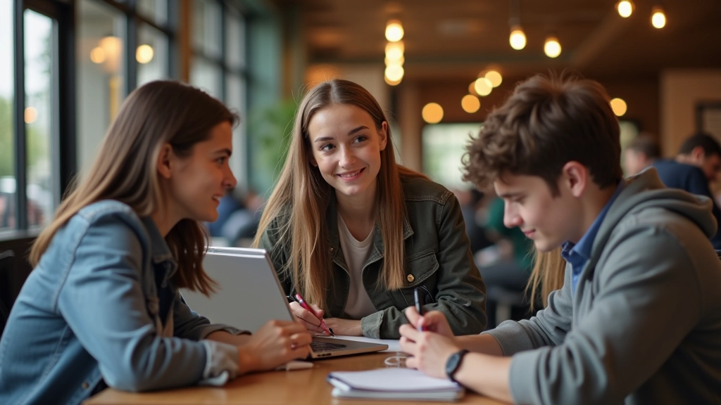 Grupa studenata sjedi za stolom u kafiću, raspravlja o idejama za zaraду